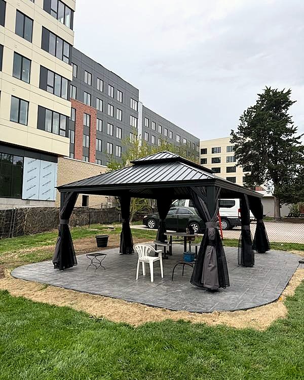 New back yard gazebo with patio seating